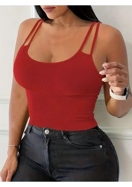 Kadın Çift Askılı Kaşkorse Kumaş Crop (Renkli)