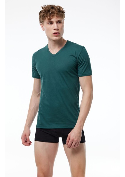 Erkek Yeşil 3 Lü Paket Basic V Yaka Ince Modal Yaz Serinliği Tshirt 3M085 modelleri