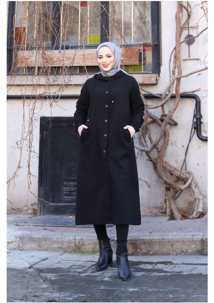 Denim Kapşonlu Kap- Denim Pardesü/ Kahverengi