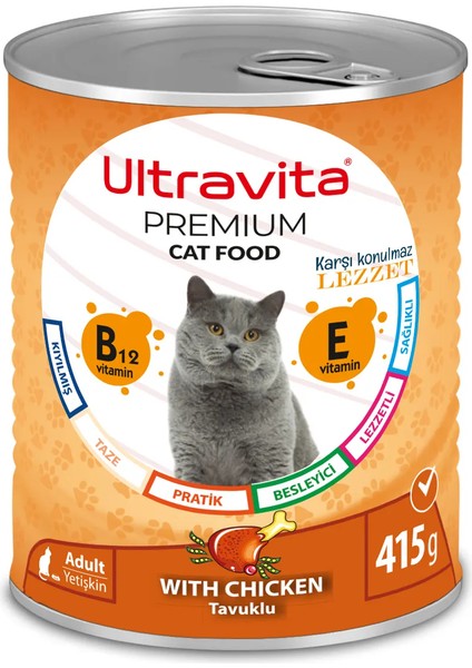 Premium Yüksek Proteinli Tavuk Etli Konserve Yaş Kedi Maması 415GRX12 Adet fiyatları