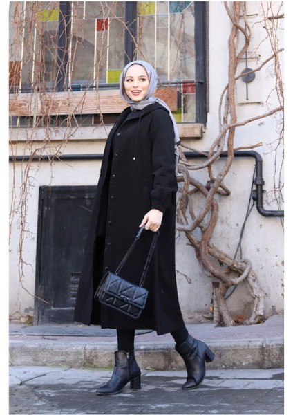 Denim Kapşonlu Kap- Denim Pardesü/ Kahverengi