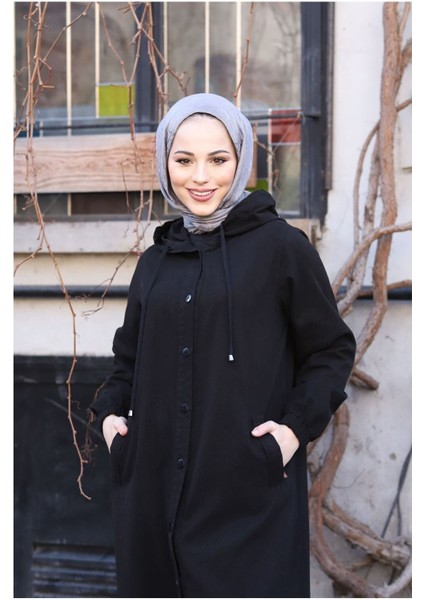 Denim Kapşonlu Kap- Denim Pardesü/ Kahverengi fırsatları