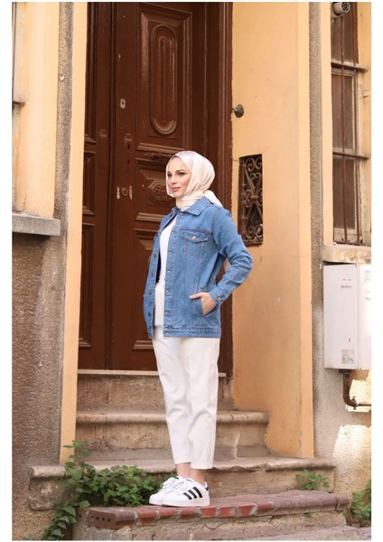 Kadın Koyu Mavi Kot Ceket Doğal Cotton Kumaş Cep Detaylı fiyatları