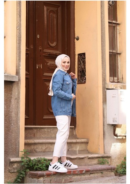 Kadın Koyu Mavi Kot Ceket Doğal Cotton Kumaş Cep Detaylı modelleri