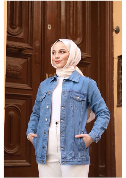 Kadın Koyu Mavi Kot Ceket Doğal Cotton Kumaş Cep Detaylı indirimleri