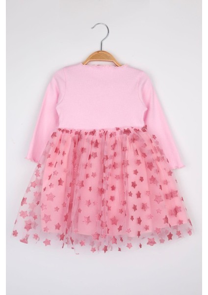Pembe Yıldız Baskılı Tül Etekli Kız Çocuk Elbise - Karen fiyatları