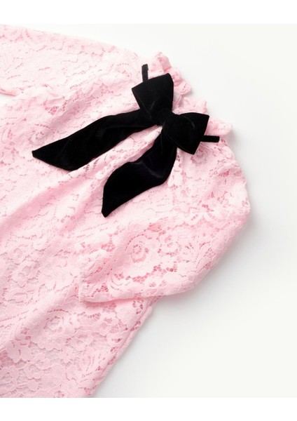 Pembe Güpür Fiyonklu Kız Çocuk Elbise - Bessie fırsatları