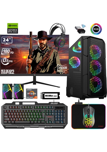 XSR631 Ryzen 7 5700X 32GB Ram 512GB M.2 Nvme SSD 12GB RTX3060 24"curved 180Hz Oyun Bilgisayarı