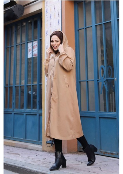 Denim Kapşonlu Kap- Denim Pardesü/ Kahverengi fiyatları