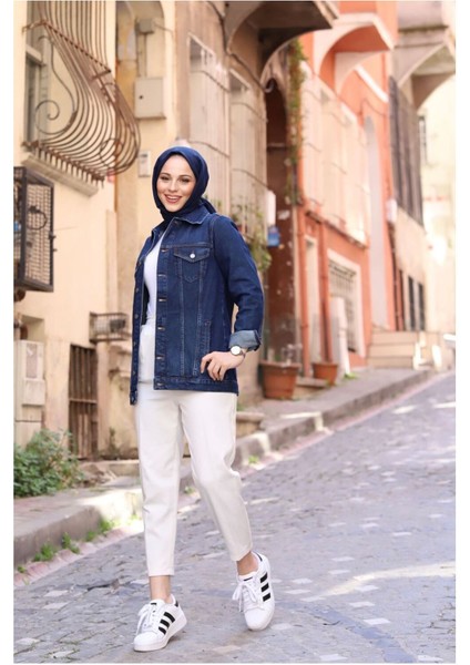 Kadın Koyu Mavi Kot Ceket Doğal Kumaş Cep Detaylı fiyatları