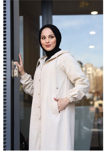 Denim Kapşonlu Kap- Denim Pardesü/ Kahverengi modelleri