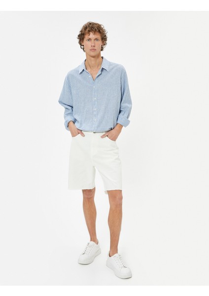 Slim Fit Kot Şort Bermuda Cep Detaylı Pamuklu