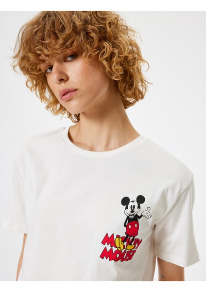 Mickey Mouse Oversize Arkası Baskılı Tişört Kısa Kollu Bisiklet Yaka Lisanslı