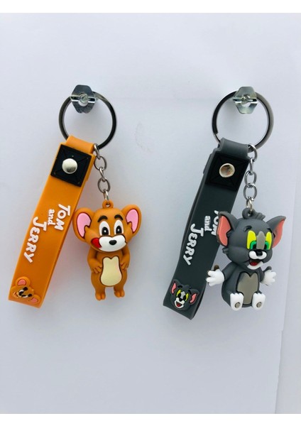 Tom Cat ve Jerry 2 Adet 3D Silikon Anahtarlık Oyuncak ve Çanta Aksesuarı
