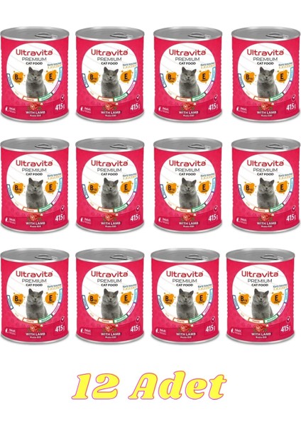 Premium Yüksek Proteinli Kuzu Etli Konserve Yaş Kedi Maması 415GRX12 Adet
