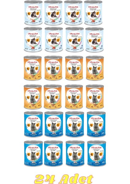 Premium Yüksek Proteinli Yavru * Gurme * Balık Karışık Konserve Yaş Kedi Maması 415GRX24 Adet