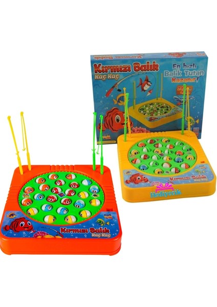 Oyuncak Kırmızı Balık Tutma Oyunu Pilli Müzikli Balık Tutma Oyunu 24 Balık 4 Oltalı Kutulu Eğlenceli