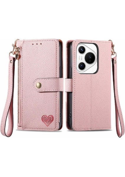 Huawei Pura 70 Için Flip Case Aşk Deri Kılıf Cüzdan Fermuar Darbeye (Yurt Dışından)