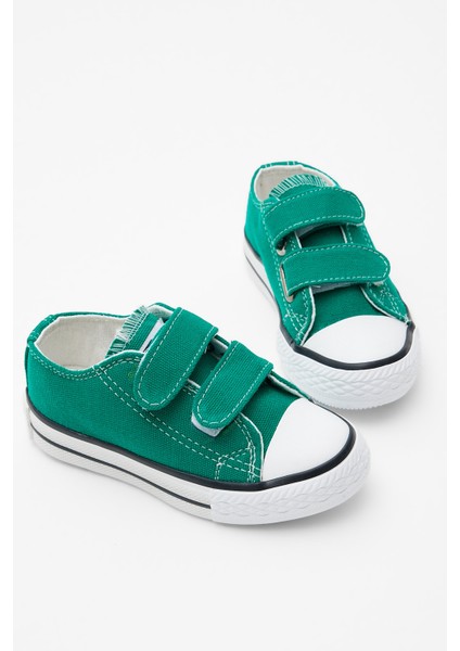 Çocuk Unisex Yeşil Kauçuk Taban Keten Cırtlı Spor Ayakkabı