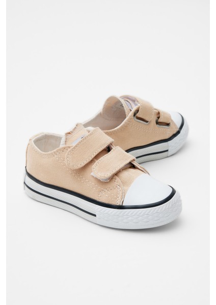 Çocuk Unisex Bej Kauçuk Taban Keten Cırtlı Spor Ayakkabı