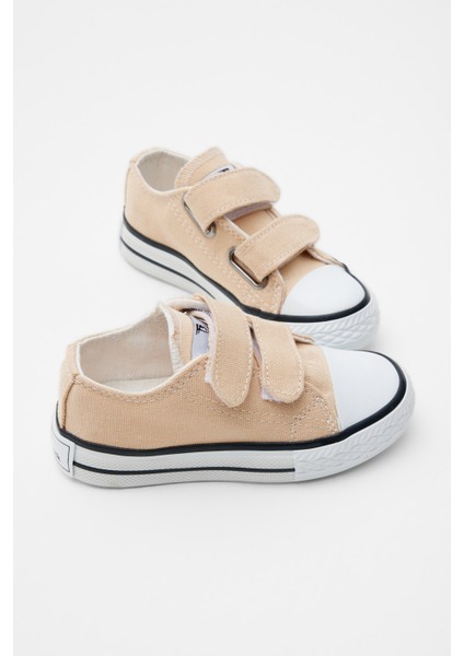 Çocuk Unisex Bej Kauçuk Taban Keten Cırtlı Spor Ayakkabı modelleri
