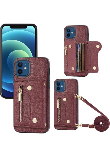 IPhone 12 Için Kılıf Pro Max Büyük Kapasiteli Uzun Kayış Kart Yuvaları Mini (Yurt Dışından)