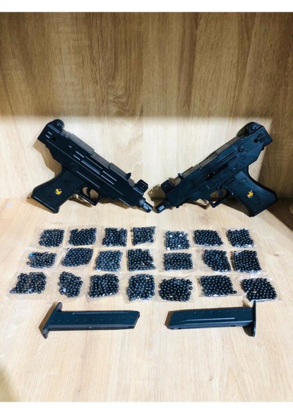 Boncuklu 2 Adet Uzi Silah + 21 Paket Mermi