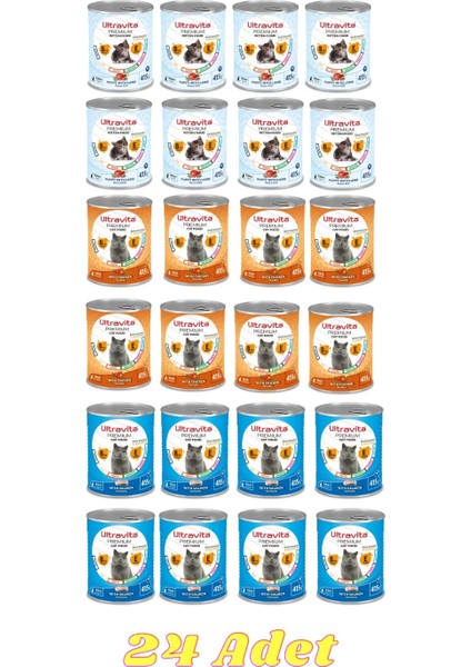 Premium Yüksek Proteinli Yavru * Tavuk * Balık Karışık Konserve Yaş Kedi Maması 415GRX24 Adet