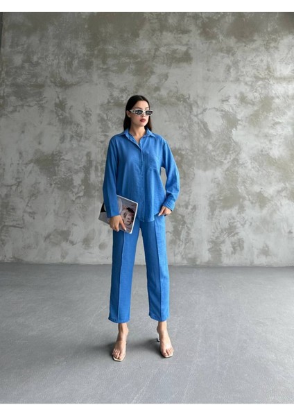 Kadın Ikili Keten Gömlek Pantolon Alt Üst Takım