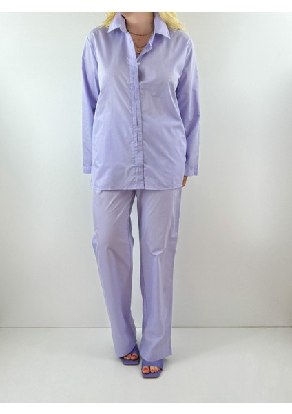 Lila Poplin Gömlek Pantolon Takım fırsatları