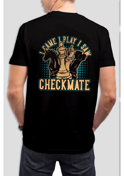 Satranç Baskılı Siyah Tişört C715