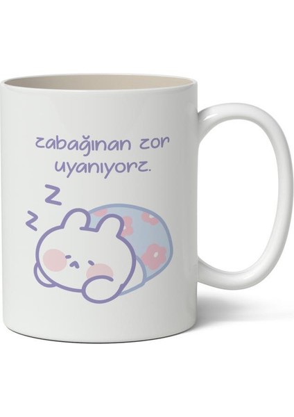 Zabağınan Zor Uyanıyorz Baskılı Kupa Bardak Baskılı Kahve Kupa Bardak