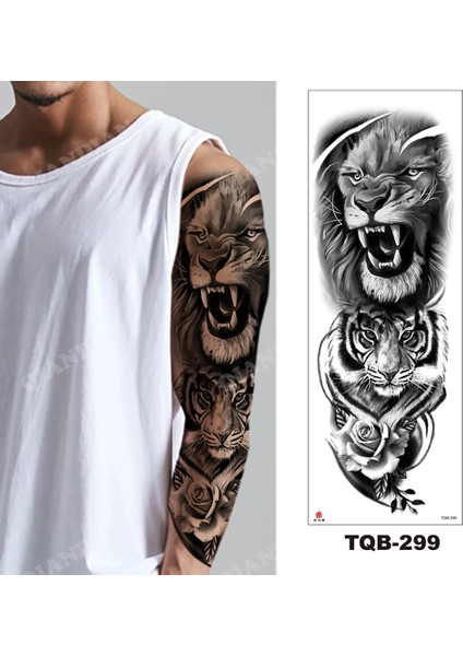 Gerçekci Aslan Kaplan ve Gül Figürlü Kol Dövme Tattoo TQB-299