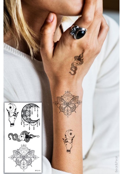 Mystique Kelebek Ay ve Yılan Geçici Vücut Dövmesi