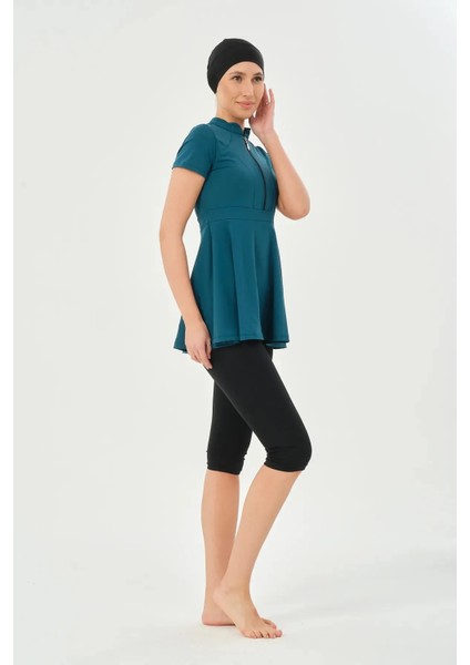 Hızlı Kuruyan Mayo Kumaşı Yarım Fermuarlı Kısa Kollu Taytlı Kadın Mayo 2438 modelleri