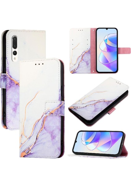 Huawei P20 Pro Pu Deri Cüzdan Mermer Desen Kickstand Için Kılıf (Yurt Dışından)