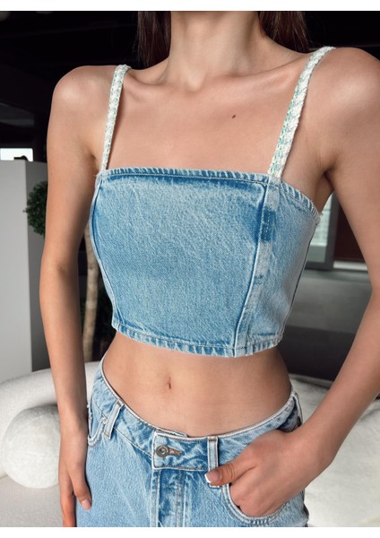 Tam Senin Tarzın Avriel Askılı Jean Crop