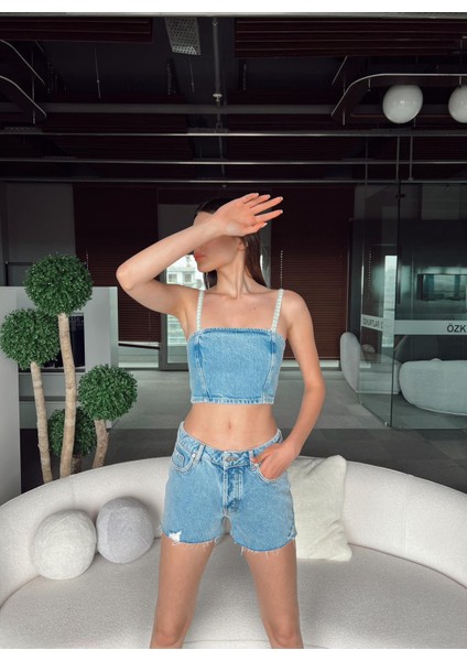 Avriel Askılı Jean Crop
