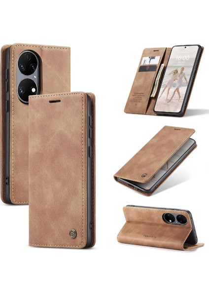 Huawei P50 Pro Manyetik Kapatma Darbeye Durumda Kart Yuvası Pu Için Flip Case (Yurt Dışından)