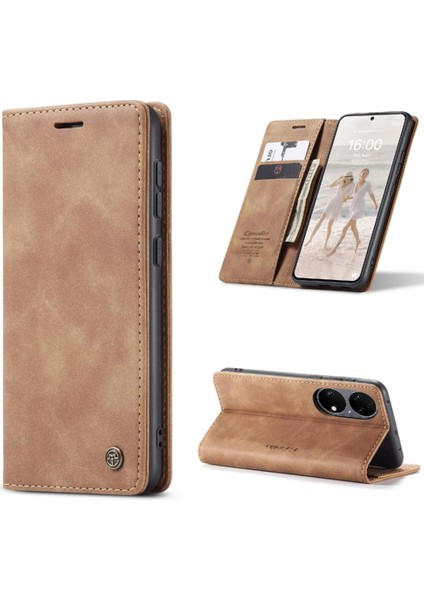 Huawei P50 Pro Manyetik Kapatma Darbeye Durumda Kart Yuvası Pu Için Flip Case (Yurt Dışından)