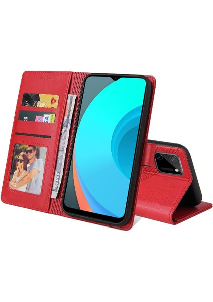 Realme C11 Kickstand Üç Kart Yuvaları Premium Deri 4 Için Flip Case (Yurt Dışından)