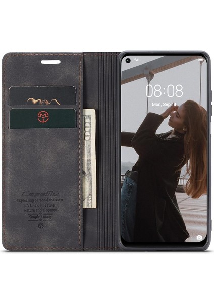 Huawei P40 Lite Için Flip Case Kılıf Kart Yuvası Kickstand Vintage Pu Deri (Yurt Dışından)
