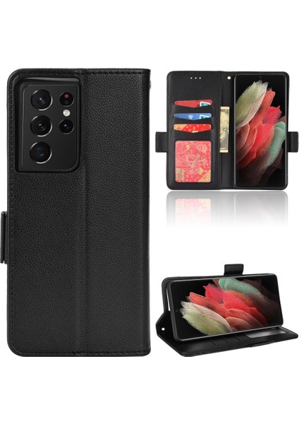 Samsung Galaxy S21 Ultra Pu Deri Yan Toka Kart Yuvaları Tutucu (Yurt Dışından)