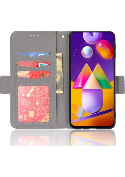 Samsung Galaxy M31S Için Kılıf Kart Yuvaları Tutucu Manyetik Cüzdan Yan Toka (Yurt Dışından)