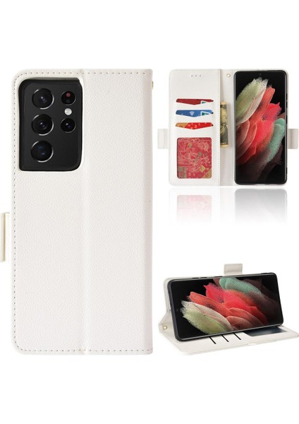 Samsung Galaxy S21 Ultra Pu Deri Yan Toka Kart Yuvaları Tutucu (Yurt Dışından)