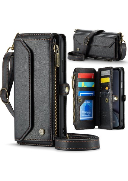Iphone Xr Için Crossbody Durumda Kart Tutucu Fermuar Faturaları Yuvası Cüzdan Kılıf Için (Yurt Dışından)