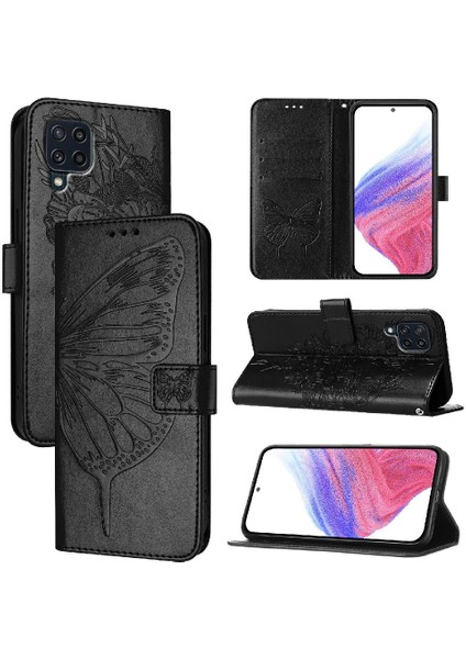 Samsung Galaxy M22 Flip Kapak Manyetik Premium Deri Kabartma (Yurt Dışından)