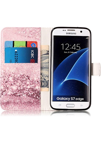Samsung Galaxy S7 Kenar Tam Koruma Için Flip Case Mermer Desen Pu (Yurt Dışından)