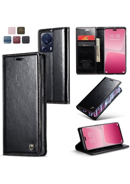 Manyi Mall Xiaomi 13 Lite Için Flip Case Manyetik Cüzdan Çılgın At Pu Deri (Yurt Dışından)