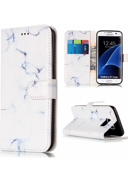 Samsung Galaxy S7 Kenar Tam Koruma Için Flip Case Mermer Desen Pu (Yurt Dışından)